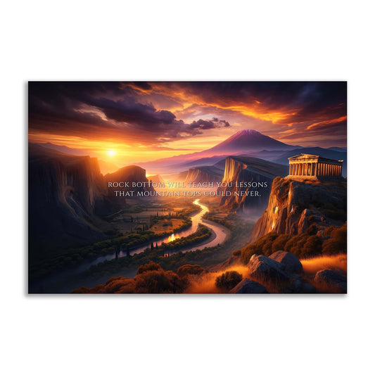 Stoic Emporium Canvas / M 60 x 40 cm Stoic Emporium rock bottom will teach you stoic mindset, motivation quotes, motivational, stoicism, inspirational philosopher Epictetus, Seneca, Marcus Aurelius, Meditations, plexiglass painting, motivational art, canvas, glas schilderij